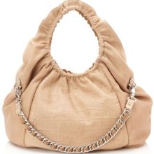 - 1,035.00 Be & D Beige Cosette Croc Embossed Leather Large Hobo Bag