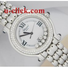 1.40ct Diamonds Lady Midsize 32mm Chopard Happy Sport Watch Stainless Steel +box