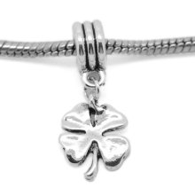 10pcs Silver Tone Four-leaf Clover Dangle Beads Fit Charm Bracelet