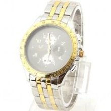 2012 Elegant Men 's Wrist Golden Face Silver Band Automatic Mechanical Watch