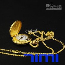 2012 Hotsale Luxury Engravd Gold Quartz Necklace Pocket Watch Fob