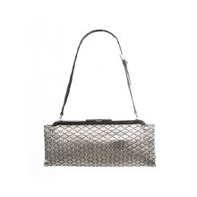 22023 Auth Salvatore Ferragamo Quilted Silver Satin Shoulder Bag Purse