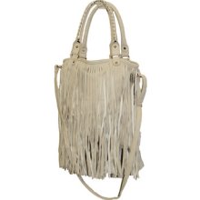 (2374) Ladies Faux Leather Fringe Tassel Bag Beige