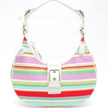 $298 Coach Canvas/leather Large Shoulder Hobo Bag Handbag Multi/stripe 10702