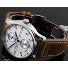 43mm Parnis White Power Reserve Chronometer Automatic Cow Leather Watch P048e