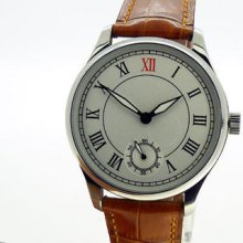 44mm Parnis White Dial Black Numer Mechanical Hand Winding 6498 Mens Watch 109-b