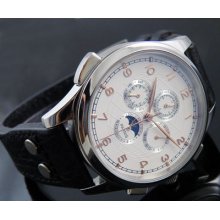 44mm Parnis White Dial Gold-plated Automaitc Chronometer Black Rivets Watch 248i