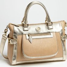 $495+ Tory Burch Carlin Small Satchel Crossbody Tote Bag W/ Gold Leather Trim