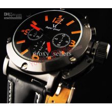 6 Hands Men's Wrist Quartz Watch With Orange Pointer (nbw0fa5203-or1