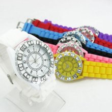 7 Colorssoft Wheel Silicone Rubber Quartz Crystal Lady Wrist Watch Sports Style