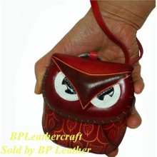 A Genuine Leather Coin/change Purse, Mini Wristlet Bag, Owl Desig ...