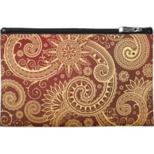 Abstract Red and Gold Floral Pattern Travel Accessories Bags