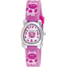 Activa Watches Juniors White Dial Dark Pink Rubber With Cow Design Da