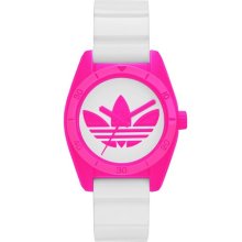 adidas Originals 'Santiago' Rubber Strap Watch, 32mm White/ Pink