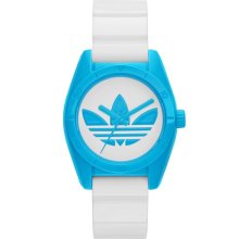 adidas Originals 'Santiago' Rubber Strap Watch, 32mm White/ Blue