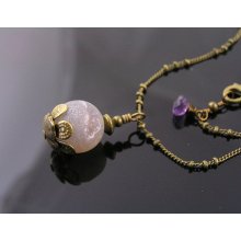 Agate Druzy Necklace, Satellite Chain with Amethyst Dangle