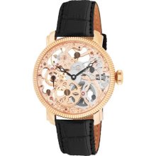 Akribos XXIV Men's Mechanical Skeleton Rosetone Strap Watch