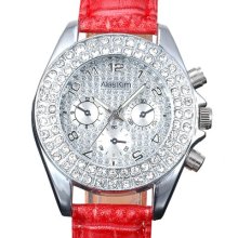 Alias Kim Womens Ladies Elegant Silver Crystal Red Band Wrist Watch