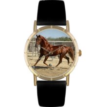 American Saddlebred Horse Black Leather And Goldtone Photo Watch