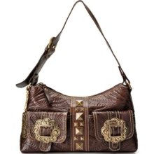 American West Hand Tooled Leather Zip Top Shoulder Bag