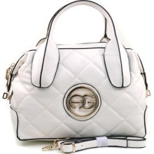 Anais Gvani Women's Classic Quilted Satchel W/ Gold Logo & Bonus Strap - Cream