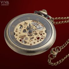 Antique Concise Dail Roman Numerals Skeleton Spot Hollow Mechanical Pocket Watch