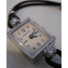 Antique Euro Mine Cut .35ct Diamond 14k White Gold Hamilton Mechanical Watch 499