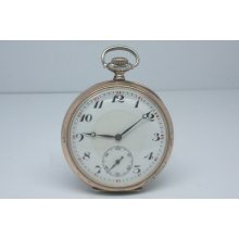 Antique Orta 0.800 Silver Two Tone Open Face Swiss Pocket Watch Great Dial 53mm