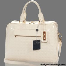 Arcadia Italian Designer Cream Monongram Vernis Leather Duffle Satchel