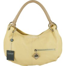 ARCADIA Italian Designer Pale Yellow Leather Hobo Bag