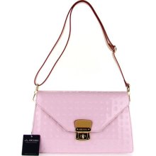 ARCADIA Italian Made Pastel Pink Patent Leather Monogram Designer Shoulder Bag Clutch