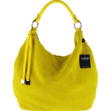 ARCADIA Italian Made Yellow Suede Large Slouchy Designer Hobo Bag