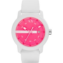Armani Exchange Men's AX1240 White Silicone Quartz Watch with Pink Dial
