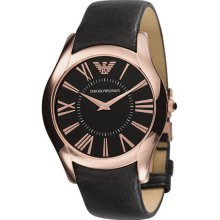 Armani Men's Classic Stainless Steel Case Leather Bracelet Black Tone Dial Roman Numerals AR2043