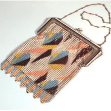 Art Deco Vintage Whiting & Davis Enameled Mesh Purse Abstract Design