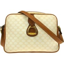 Auth Celine Macadam Pattern Shoulder Bag Pvc Leather Ivory Italy Vintage J03520b