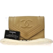 Auth Chanel Beige Quilted Shoulder Bag Leather Cc Vintage W06451