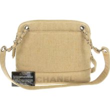 Auth Chanel Cc Logos Chain Shoulder Tote Bag Beige Canvas Italy Vintage Bb02382