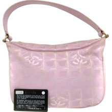 Auth Chanel Cc Travel Line Shoulder Bag Pink Jacquard Nylon Vintage Ww10107