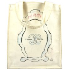 Auth Chanel Miami Cc Logo Canvas Hand Tote Bag White Cc Coco Vintage W06987