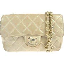Auth Chanel Quilted Cc Logos Chain Shoulder Bag White Leather Vintage W09644