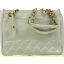 Auth Chanel Quilted Cc Logos Chain Shoulder Bag White Leather Vintage Ww05993