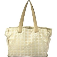 Auth Chanel Travel Line Shoulder Tote Bag Beige Nylon Cc Vintage H01102b