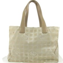 Auth Chanel Travel Line Shoulder Tote Bag Be Jacquard Nylon Vintage B19985b