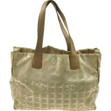 Auth Chanel Travel Line Hand Tote Bag Beige Jacquard Nylon Vintage 2b07092b