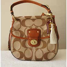 Auth Coach Purse Poppy Signature Willis Shoulder Hobo/crossbody Bag 19034