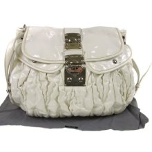 Auth Miumiu Gather Cross Body Shoulder Bag White Patent Leather Turkey M02029