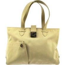 Auth Salvatore Ferragamo Brown Gancini Shoulder Tote Bag Beige Made In Itary