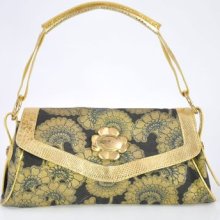 Authentic $440 Just Cavalli Vintage Look Floral Print Clutch Shoulder Bag