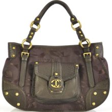 Authentic $750 Just Cavalli Brown Logo Hobo Handbag Tote Shoulder Bag